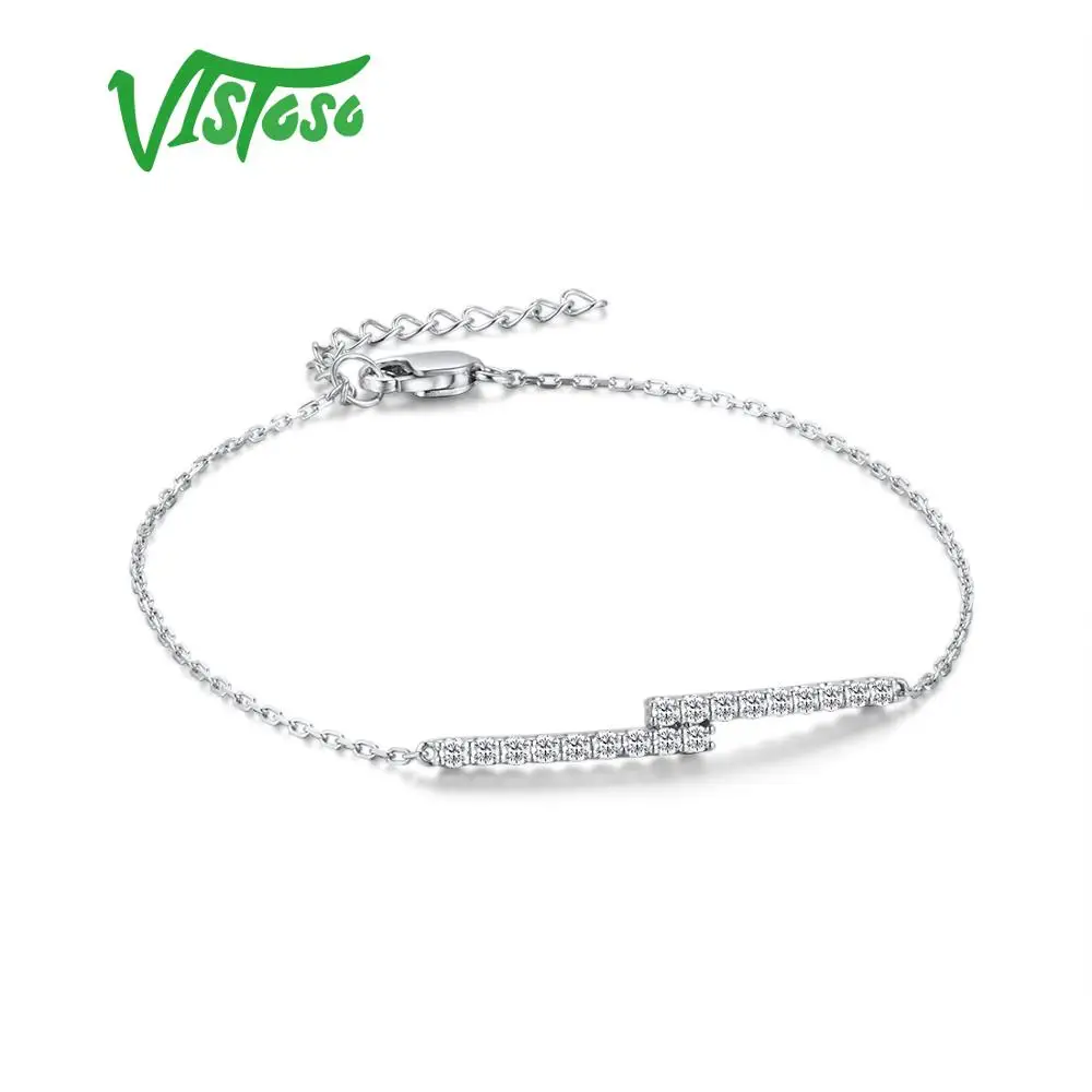 Vistoso pulseira feminina chique, bracelete de diamantes clássico brilhante ouro branco 14k, joias finas de aniversário e noivado