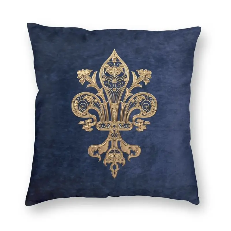 Gold Filigree Fleur De Lis Cushion Cover Fleur-De-Lys Lily Flower Floor Pillow Case for Sofa Custom Pillowcase Decoration