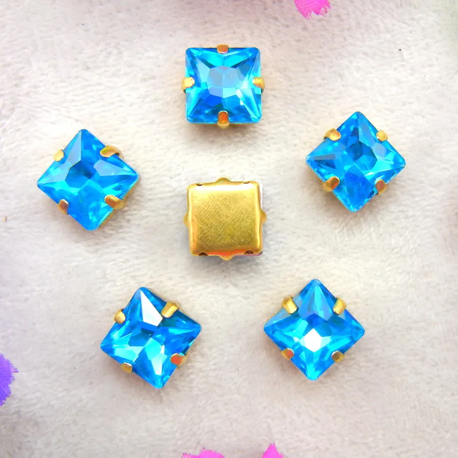Glaskristall-Goldkrallenfassungen 8mm 10mm 12mm Schöne Farbmischung Quadratische Form Aufnähbare Strassperlen Hochzeitsschuhe DIY-Verzierung – Detail 6