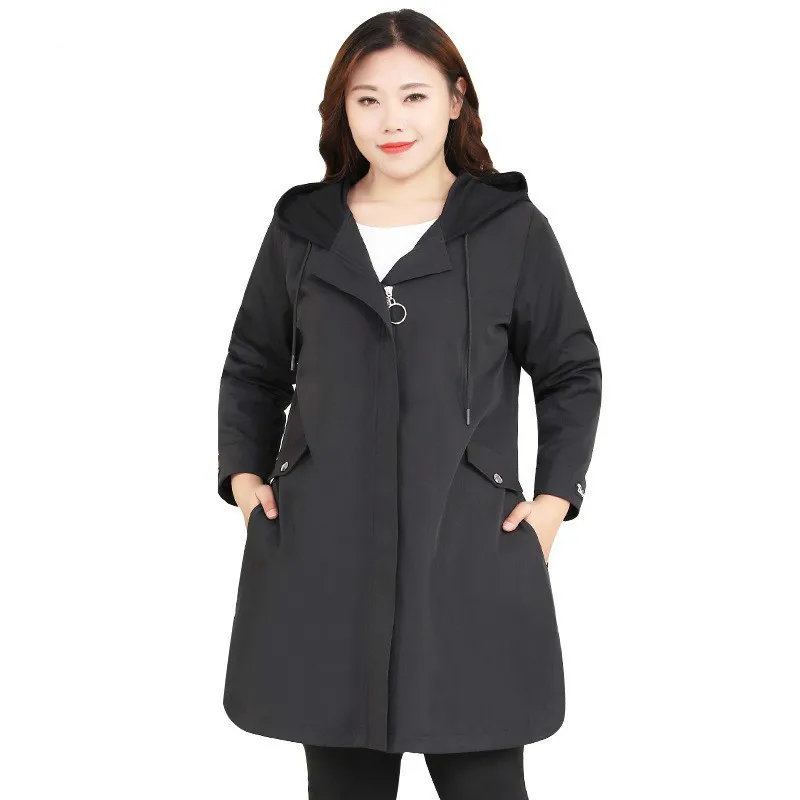 

Female 10XL 8XL 6XL Women Long Sleeves Trench Coat 2023 New Style Hoodies Black Outerwear Spring Autumn OL Work Wearing Tops