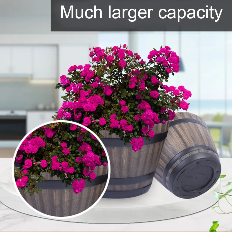 Flowerpot Resin Whiskey Barrel Flower Pot Round Planter Indoor Outdoor Garden Yard Patio Large Green Planting Pot Flowerpot FU