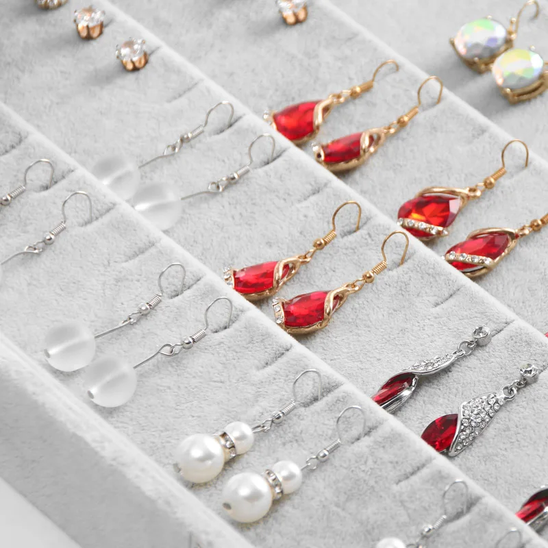 Top Ice Gray Velvet Jewelry Box Ring Pendant Necklace Earrings Box Display Storage Container Case Casket Jewelry Organizer Box