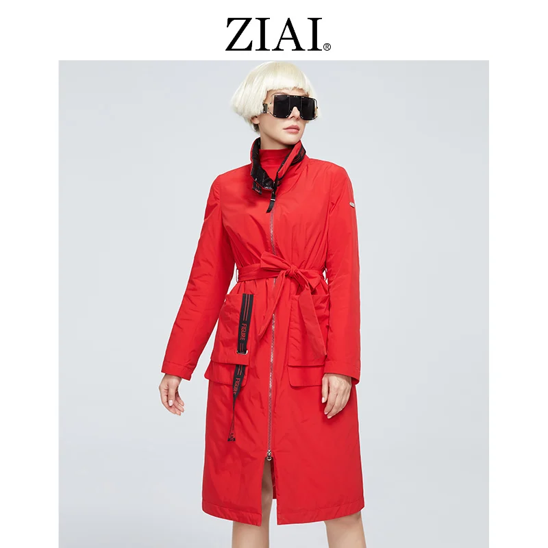 ZIAI 2021New Women\'s spring jacket Thin Cotton trench coat Women  Slim long Parka female windbreaker fashion outwear ZM-8777