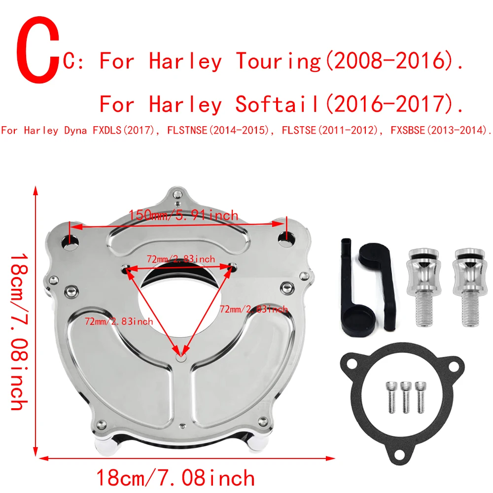 Limpiador de aire de turbina RSD, filtro de admisión cromado para Harley Sportster XL 48 883 Dyna v-rod Softail Fat Boy Touring Ultra FLHR FLHX