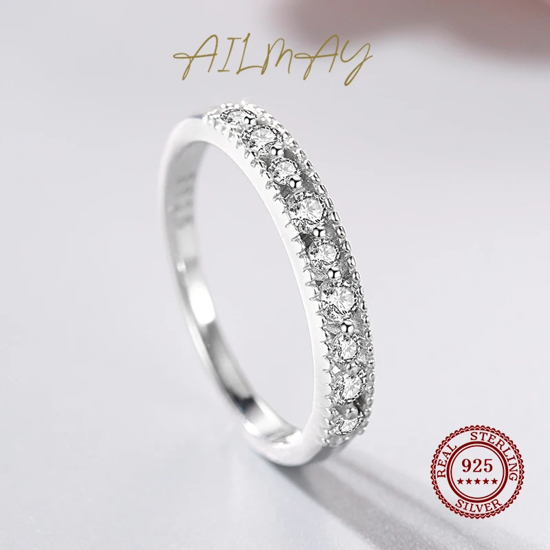 Ailmay Nieuwe Koop Fashion 925 Sterling Zilver Eenvoudige Geometrische Stapelbaar Ringen Shining Cz Voor Vrouwen Wedding Engagement Sieraden