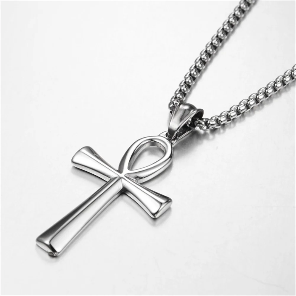 Egyptian Ankh Cross Necklaces Pendants Gold Color Stainless Steel Hieroglyphs Amulet Necklaces For Women Men Egypt Jewelry Gifts