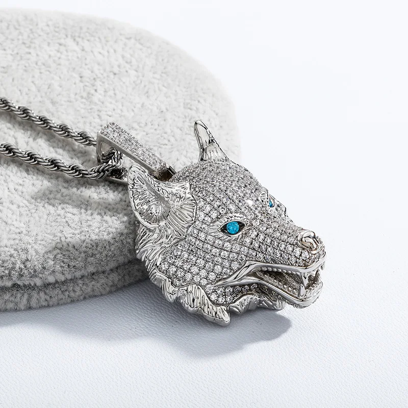 Hip Hop AAA+ CZ Stone Paved Bling Ice Out Cool Wolf Head Pendants Necklaces for Men Rapper Jewelry Drop Shipping