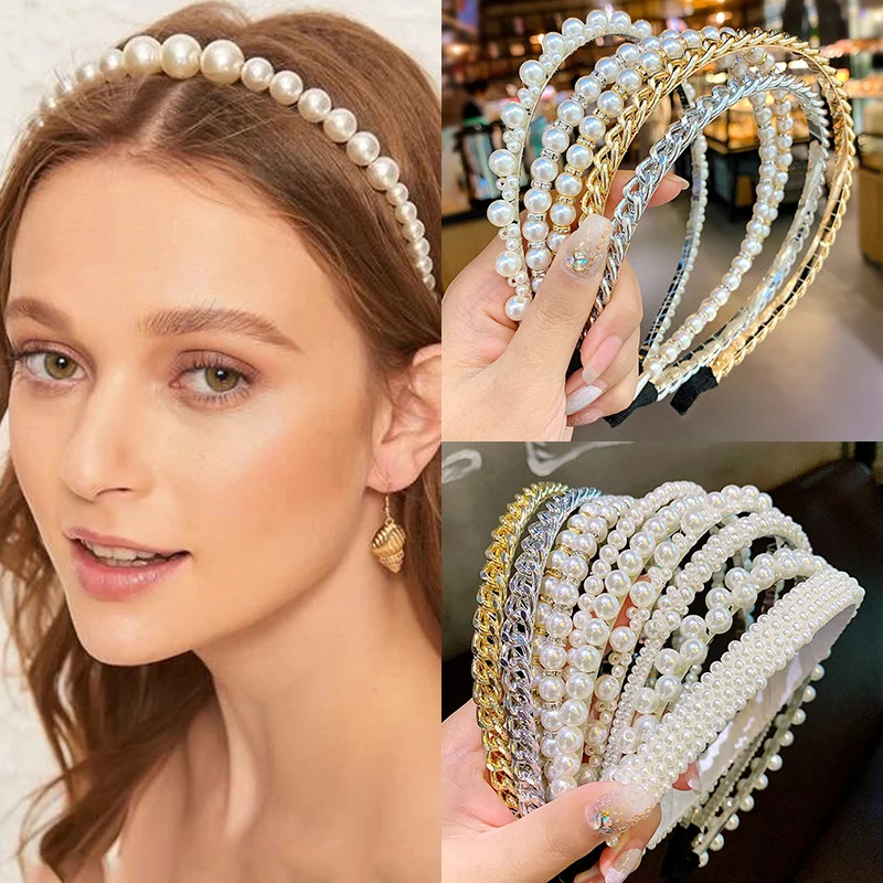 Women Simulated Pearl Hairbands Jewelry 2020 New Fashion Flower Headband Hair Hoops Holder Ornament Gift Girls Accessories