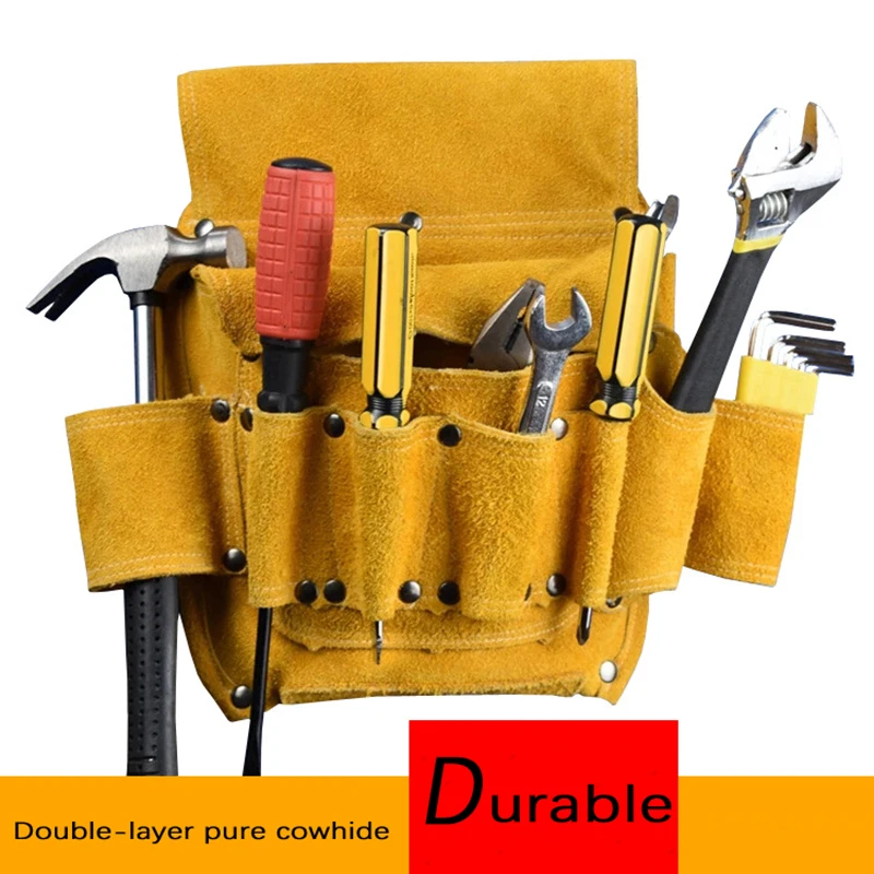 

Thick Leather Suede Cowhide Tooling Belt Bag House Decoration Construction Multifunction Anti-cutting Security Durable Waist Bag