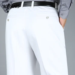 High Waist Dress Pants Men Straight Stretch Flat Cotton Black Spring Autumn Office Formal Suit Trousers Men Big Size 29-40 42