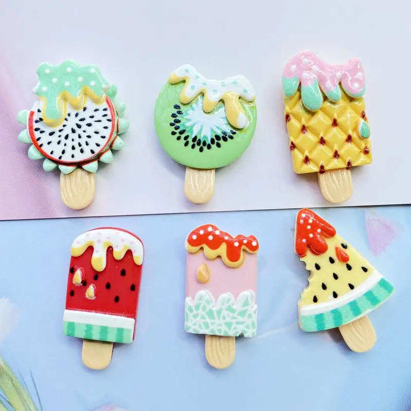 12 piece Kawai cartoon fruit popsicle series flat back resin convex circular scrapbook DIY accessories d67a