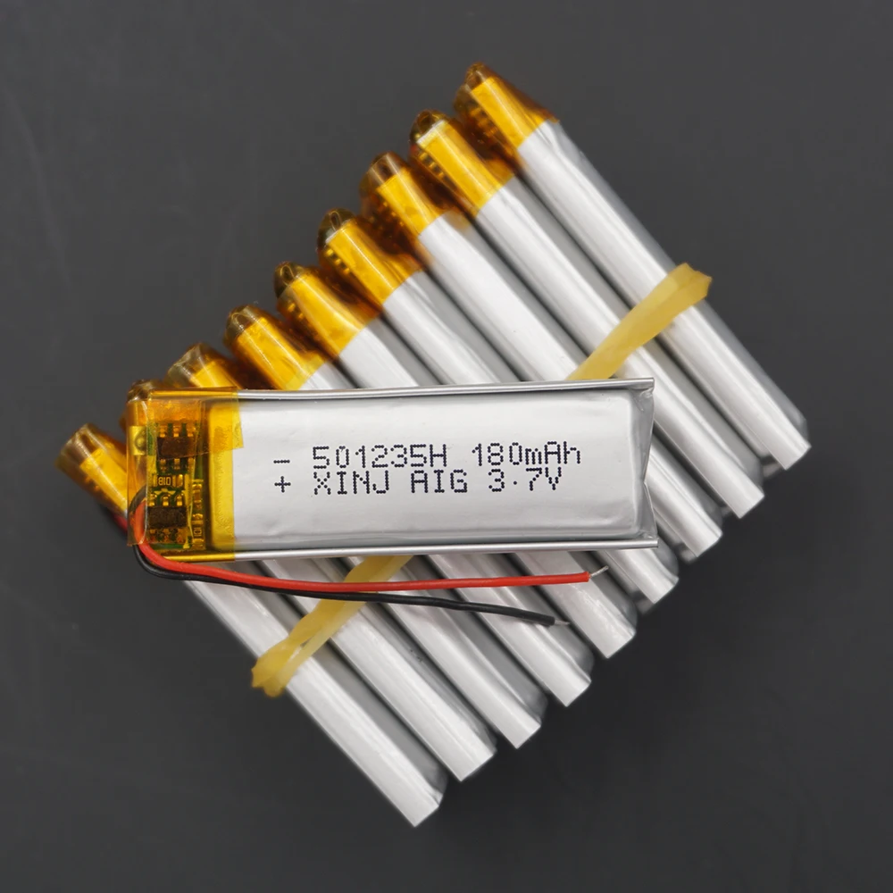 

XINJ 10pcs 3.7V 180 mAh Polymer Lithium Battery Lipo Cell 501235 For 3D Glasses Mp3 Headphones Bluetooth Speaker DIY LED Light