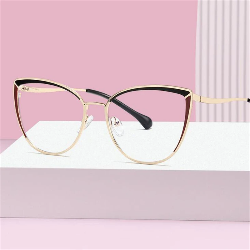 Occhiali da vista da donna Anti raggi blu Cat Eye per occhiali da vista miopi in metallo con gamba a molla da 0 -0.5 -0.75 a-6.0