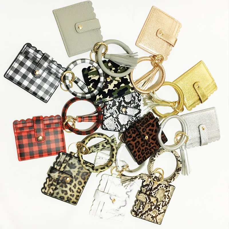 2020 New Leopard Kaba Snake PU bracelet Coin Purses Bag  For Girl  Women bangle Mini Wallets Money  Card Holder Tassel Keychain