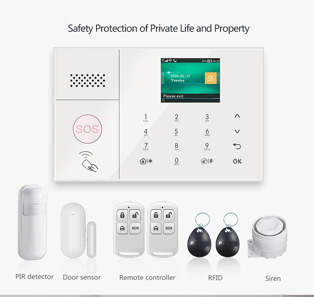 PGST PG-108 Tuya Wireless Home WIFI GSM Home Security With Motion Detector Sensor Burglar Alarm System Support Alexa & Google