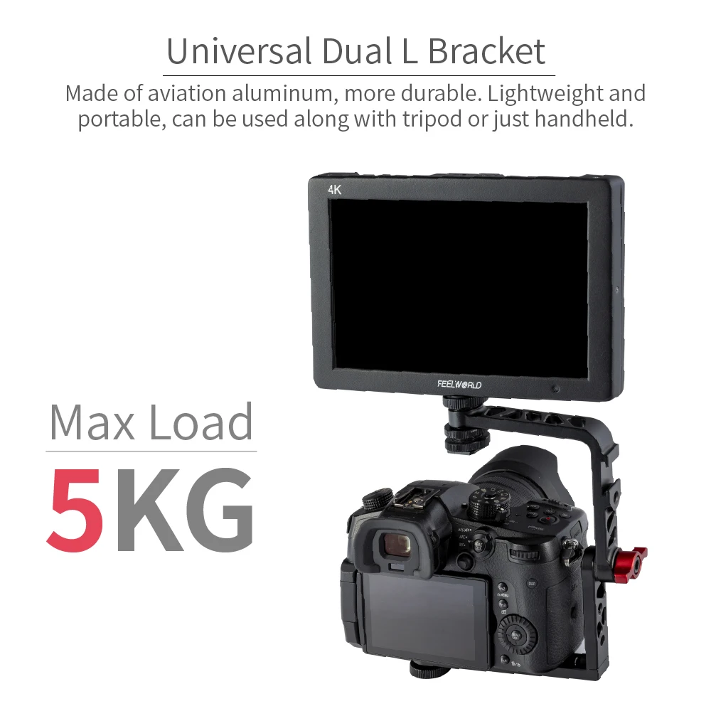 FEELWORLD Universal Mirrorless Camera L Bracket Cage Mount Swivel Tilt Arm for 7 Inch Field Monitor for DSLR Vlogger Video Shoot