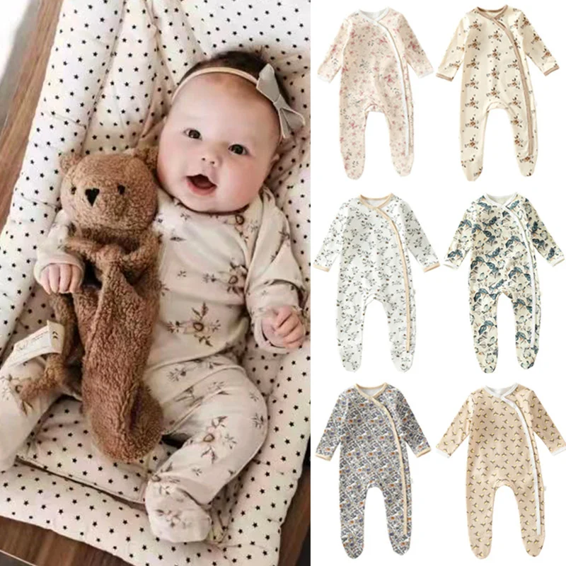 Baby Romper Footies Pyjamas For 0-12M Newborn Girl Boy Clothes Long Sleeves Buttons Baby Overalls Boy Girl Clothes Jumpsuits