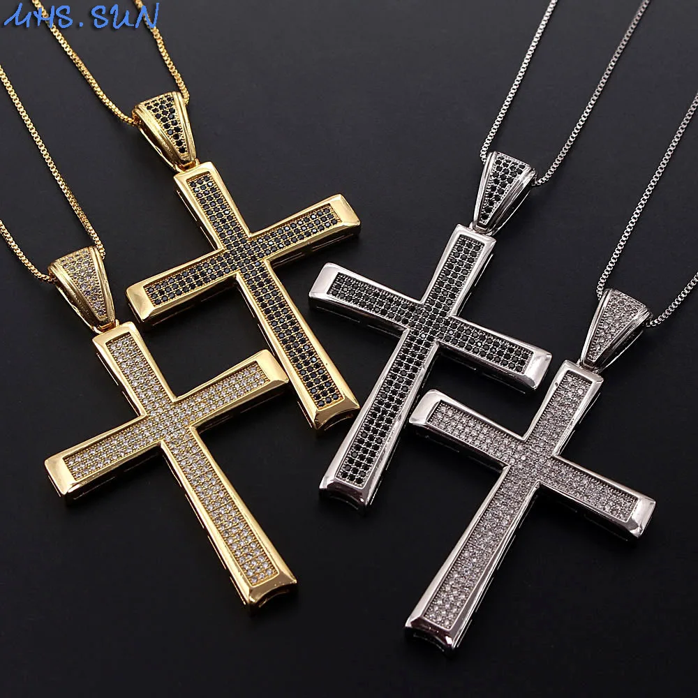 

MHS.SUN Zircon Cross Pendant For Women Religion Necklaces Gold/Silver Color Chain Necklace With AAA CZ Men Hip Hop Jewelry Gift