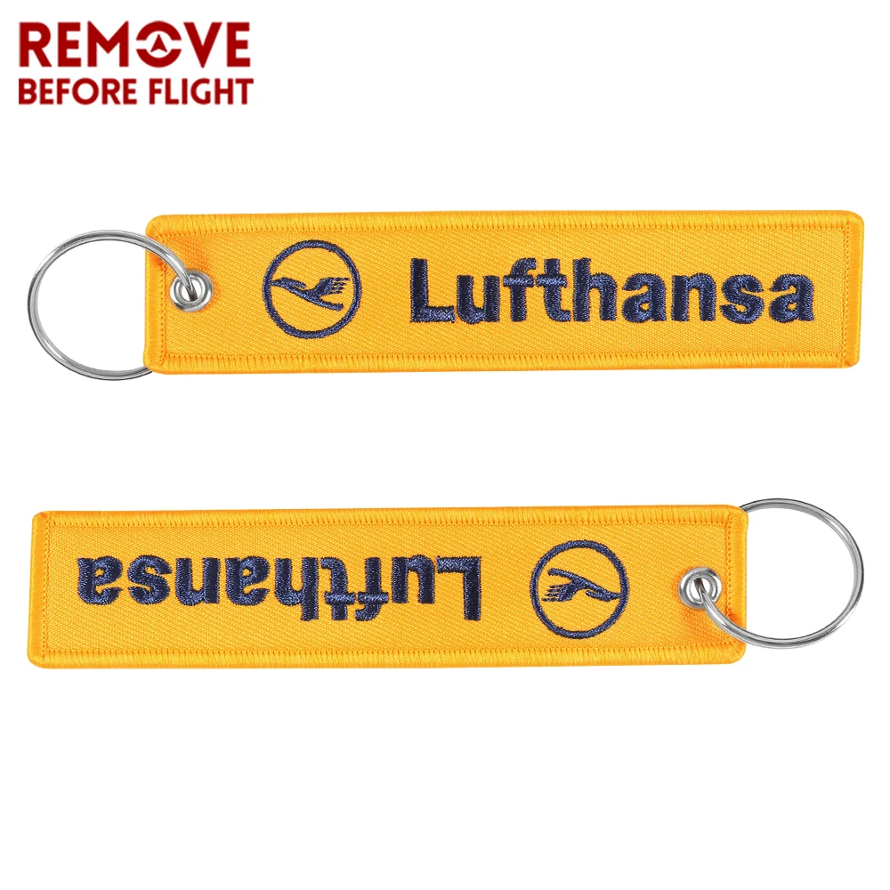 

50 PC Yellow Lufthansa Keychains Jewelry Embroidery Key Tag Label Fashion Keyring Flight Crew Pilot Key Chain for Aviation Gifts