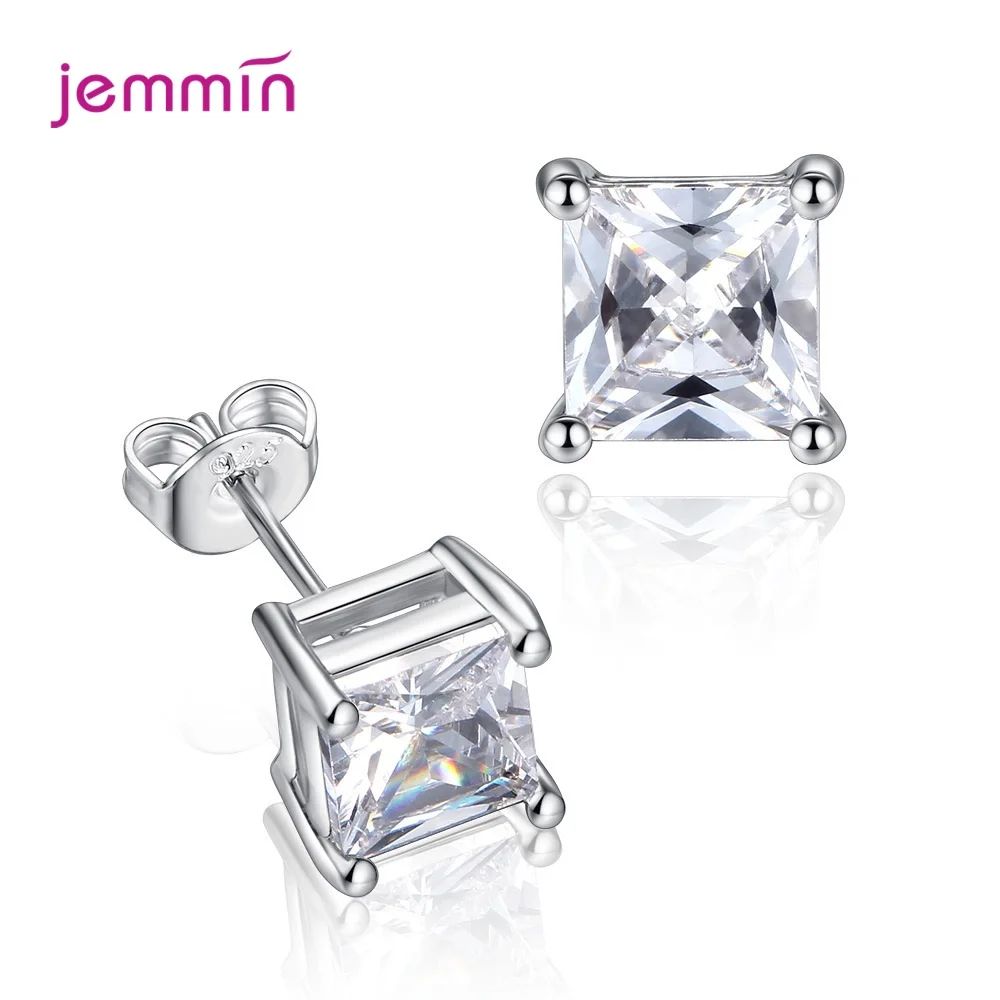 Genuine 925 Silver  Stud Earrings For Women Girls Korean New Fashion Trend Beautiful Sparkling Crystal Stud Earrings