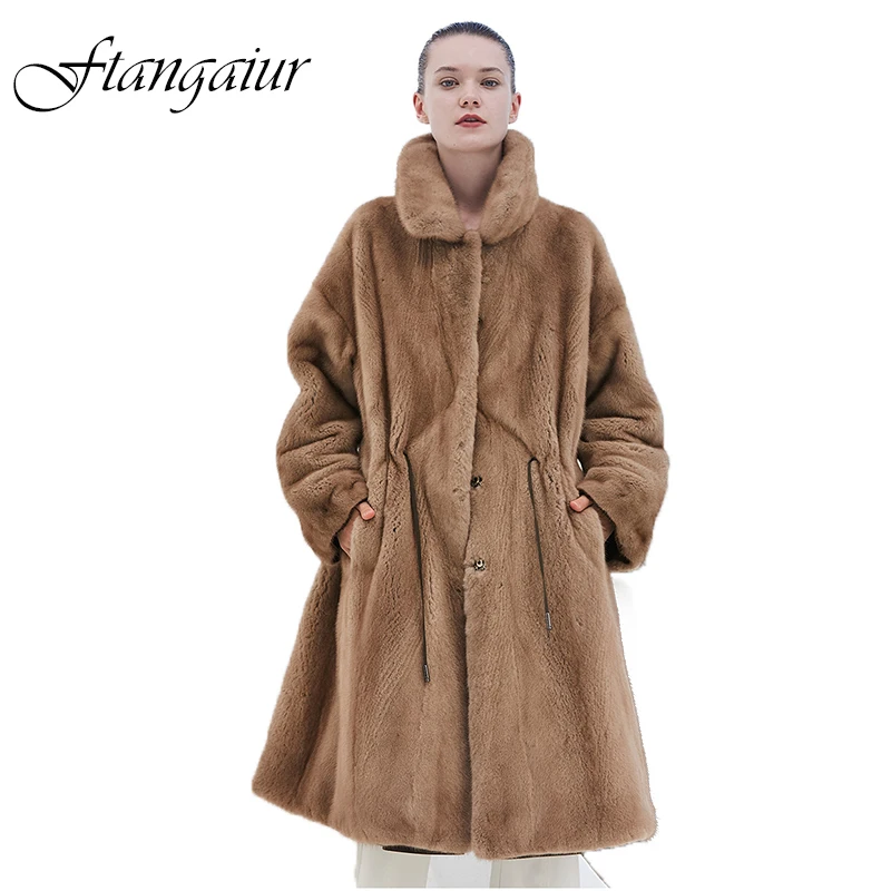 Ftangaiur Winter Import Velvet Mink Coat Double-sided wear Big Loss Mink Coat Women X-Long Real Natural Mink Fur Coats