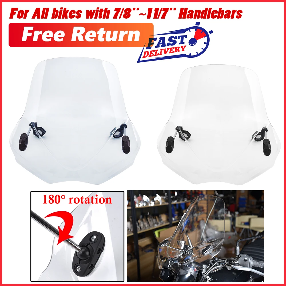 

Universal Windshield Windscreen Mount Bracket 7/8' 1'' Handlebar For Harley Honda Yamaha Kawasaki Ducati KTM BMW Suzuki Clear