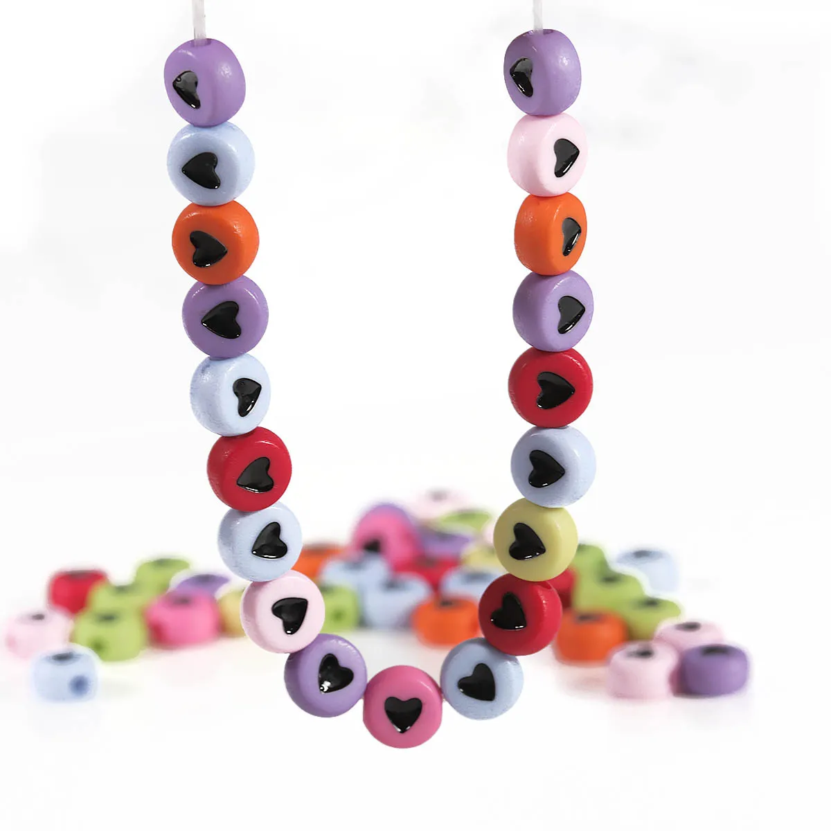 500pcs/lot Multiple Colors Dia.7mm Love Heart Acrylic Flat Round Beads 2mm hole Fit For Bracelet Necklace Diy Jewelry Making