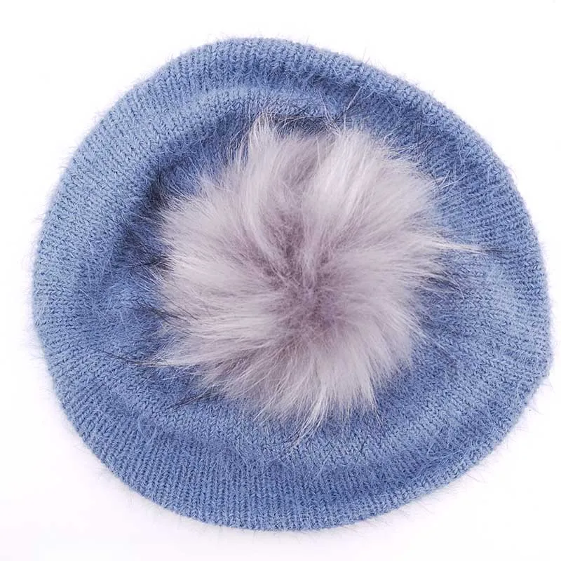 GZhilovingL Baby Girls Mohair Beret cap New Soft Autumn Winter Cotton Knit Beanies And Hats With Faux Fur Pompom For Childs Kids