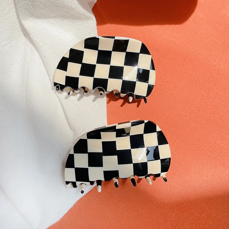 Hot Ins Checkered Hair Claw Clip Acrylic Acetate Black White Colorful Mosaic Grid Plaid Hair Clips Clamp Grab Women Accessories