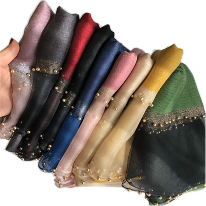 2024 New Summer Silk Scarf For Women Long Size Pashmina Lady Shawl Female Wraps Bandana Foulard Hijabs Solid Soft Beach Stoles