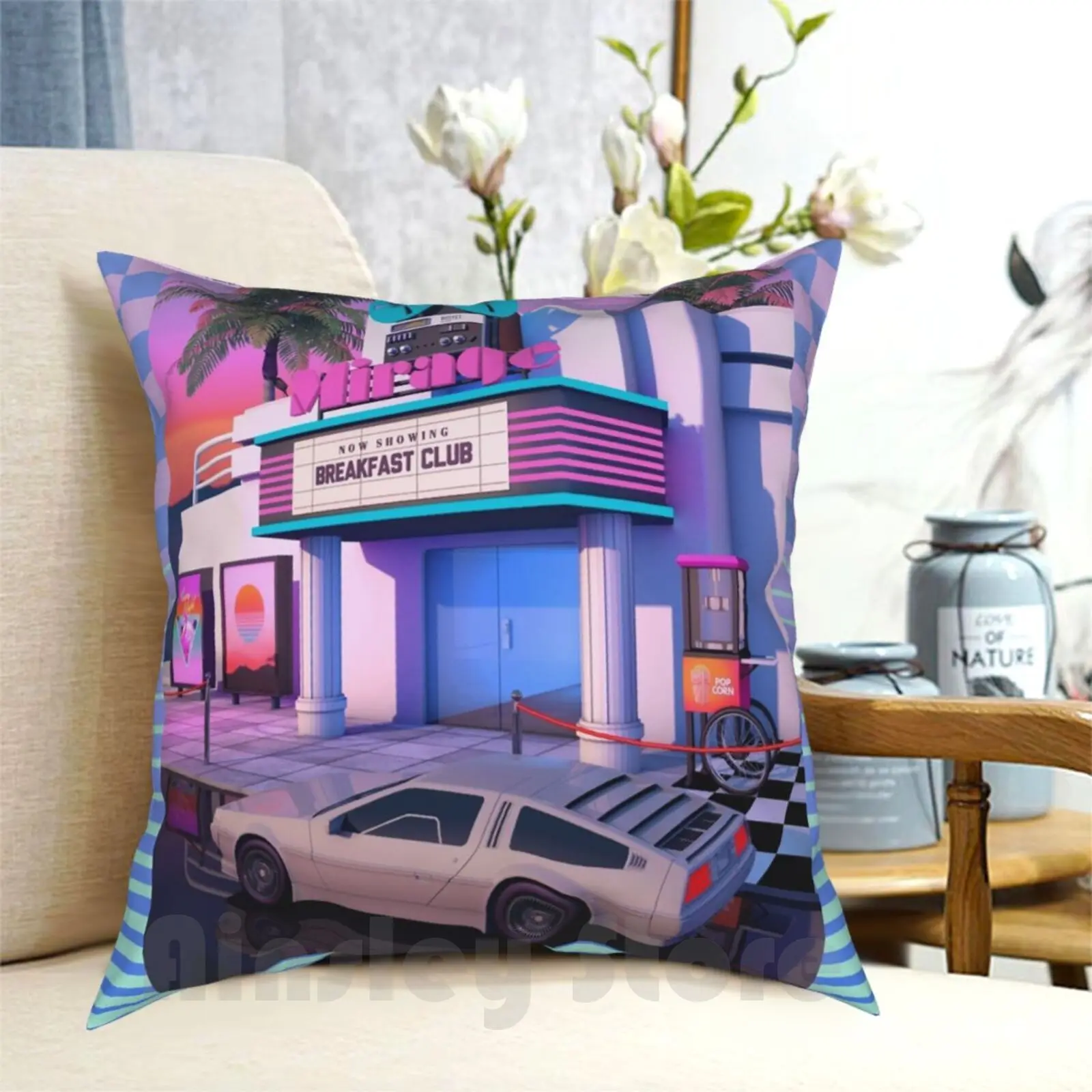 80S Cinema Pillow Case Printed Home Soft Throw Pillow Synthwave Retrowave Vaporwave Outrun Dreamwave Rad Retro Retro