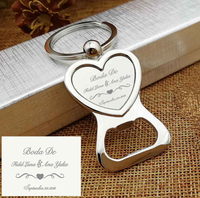 50 Stück graviert personal isierte Hochzeit Gunst Schlüssel ring Flaschen öffner Liebe Herz Schlüssel bund personal isierte Hochzeits bevorzugung Geschenk Souvenir – Detail 6