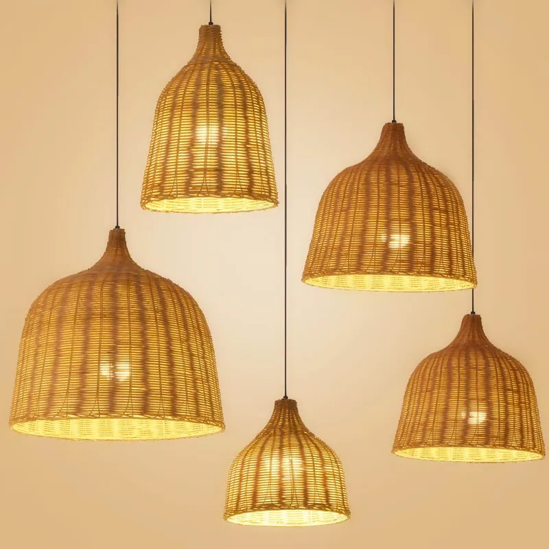 Handmade Bamboo Weaving pendant lights chinese style retro Rattan hanging lamps Garden Restaurant deco lighting fixture