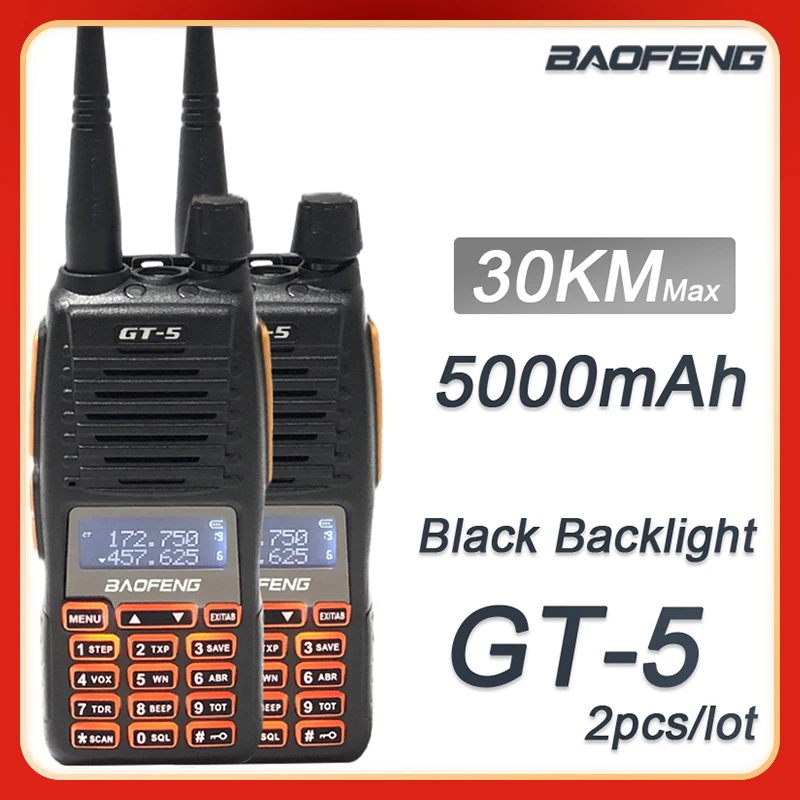 BAOFENG – talkie-walkie professionnel haute puissance 10W GT-5, émetteur-récepteur double bande CB Ham uv82, Radio bidirectionnelle, 2 pièces