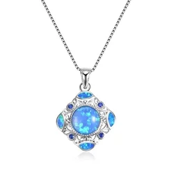 2025 Vintage Imitation Opal Pendant Necklace For Women Accessories Gift Wedding Jewelry Fashion Hollow Flower Necklace for Women
