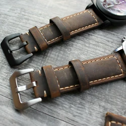 For Panerai Luminor Marina 22mm 24mm 26mm Brown Calf Leather Watch Strap Band