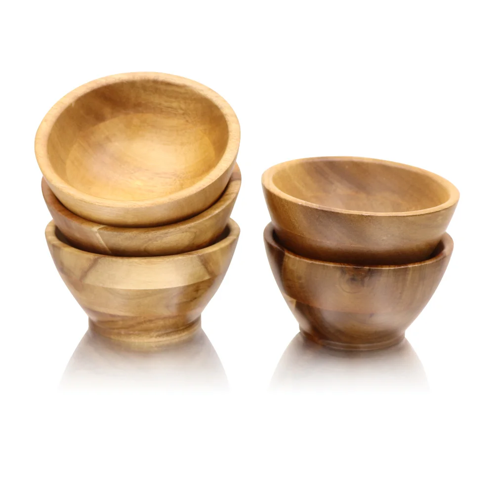 

Jaswehome Natural Wooden Bowl Noodle Rice Soup Dessert Bowls Food Container Wooden Utensils Small Acacia Wood Sauce Bowls