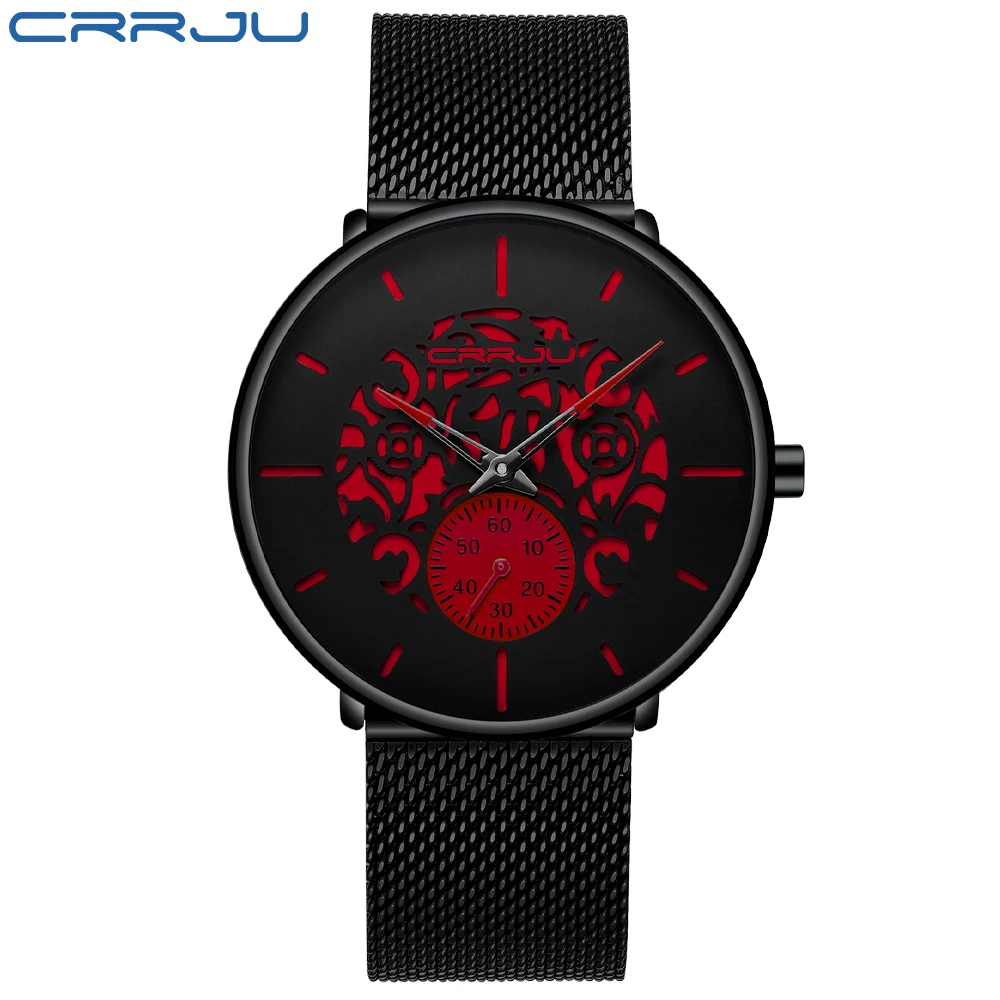 Men's Ultra-Thin Watch,CRRJU Top Brand Stainless Steel Slim Men Watch,Men's Fashion Minimalist Quartz Watch,Milanese Mesh Band