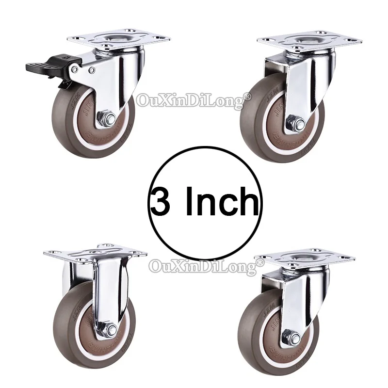 

4PCS 3Inch Heavy Duty Load 180KG Rubber Swivel Casters With Brake Mobile Wheels For Furniture Trolleys Medical Equipment GF695