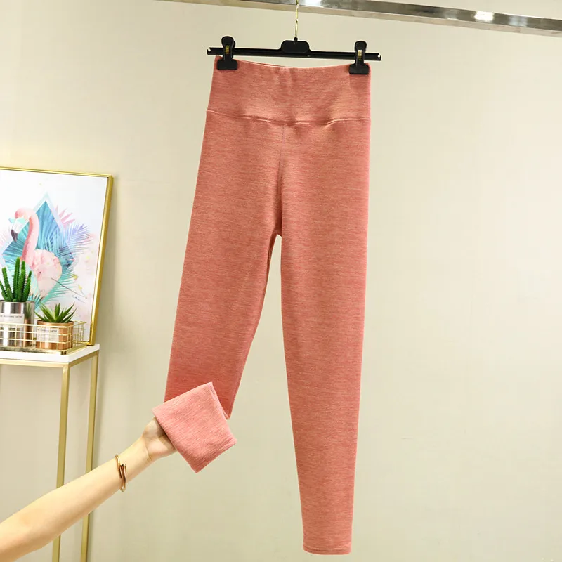 Leggings de cintura alta para mujer, pantalones gruesos de felpa, cálidos, Color caramelo, otoño e invierno, 2022