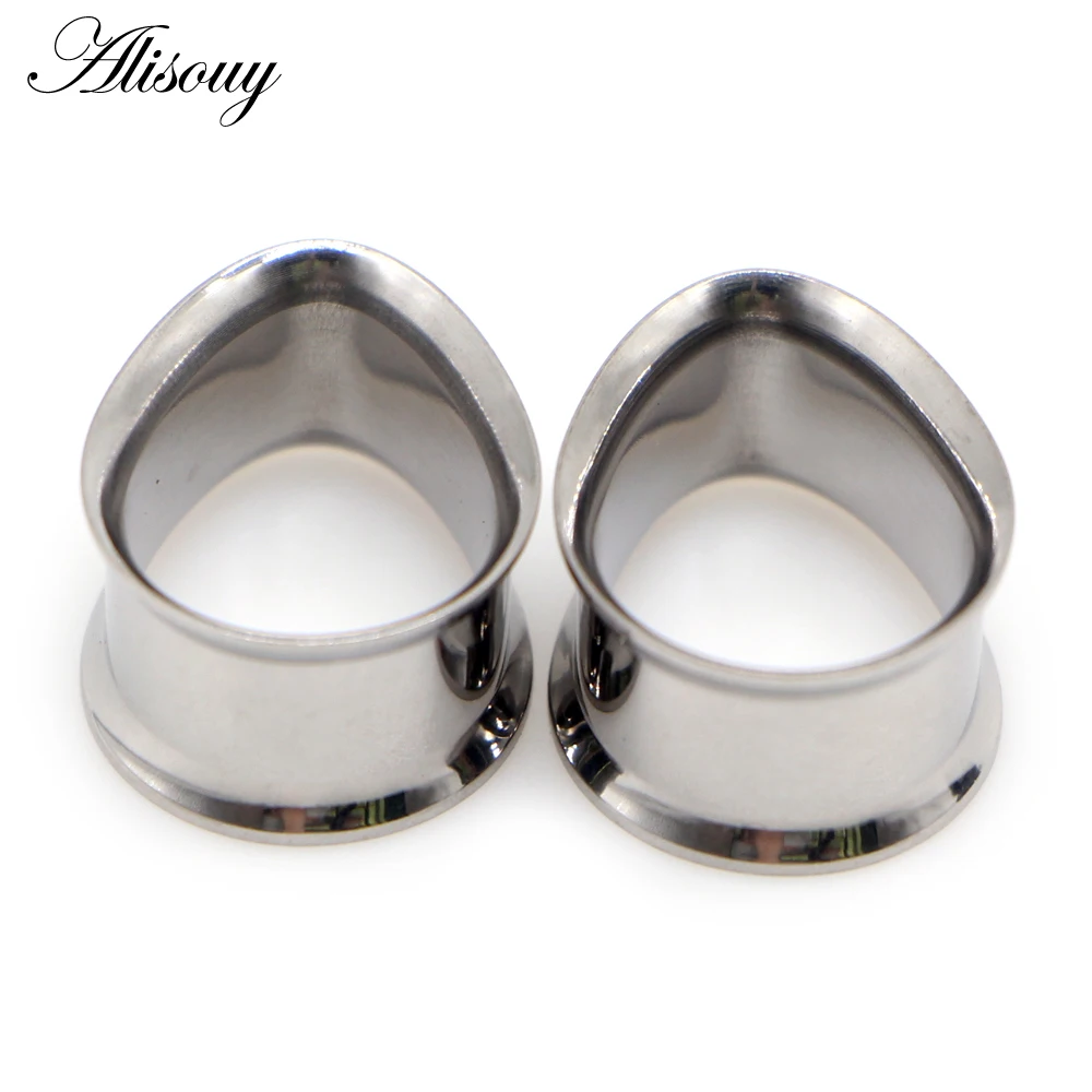 Alisouy 2pcs Water Drop Stainless Steel Ear Plug Tunnels Black Gold Color Ear Expander Plugs Tunnels Body Jewelry Ear Gauges