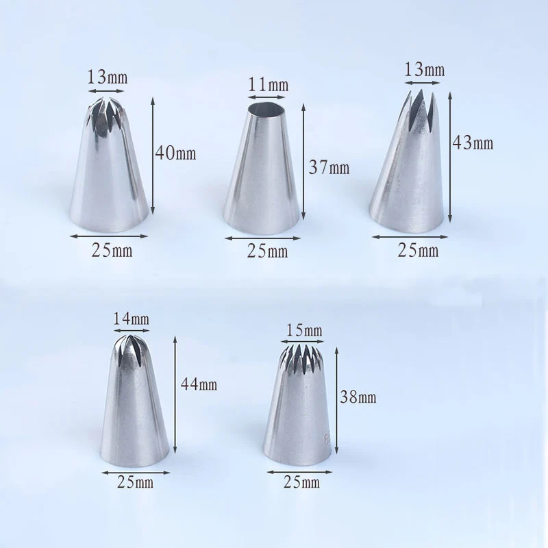 5pcs Large Metal Cake Cream Decoration Tips Set Pastry Tools Stainless Steel Piping Icing Nozzle Cupcake Head Dessert Decorators