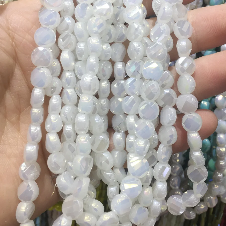 8mm Solid Color Faceted Glass Twisted Beads Flat Round Crystal Austria Beads for Jewelry Making DIY Earrings Necklace Findings