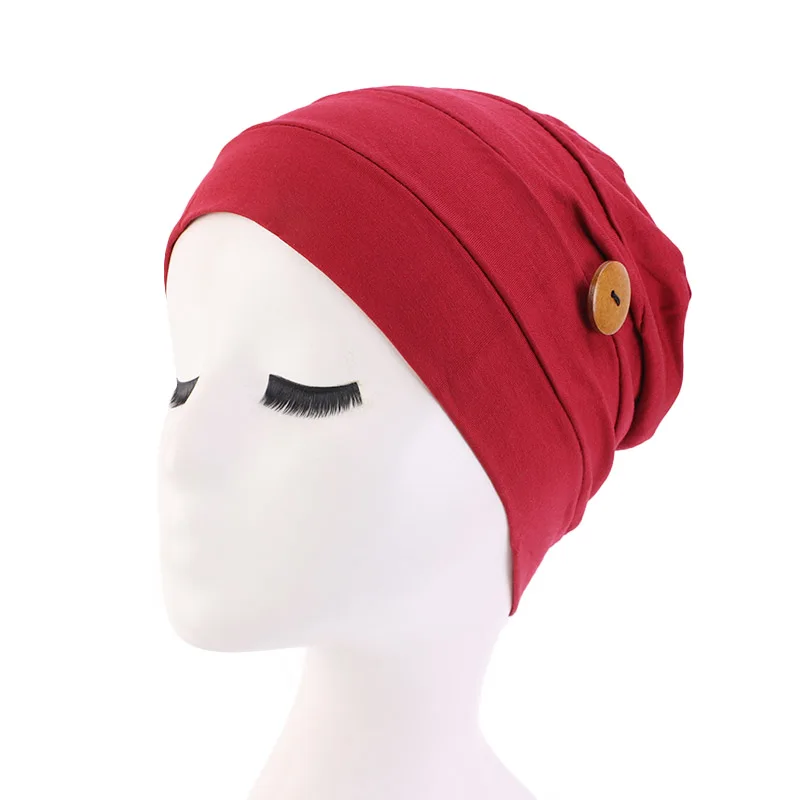 Chemo Hoed Zachte Katoenen Verlies Kanker Hoed Met Knop Voor Dragen Oor Bescherming Hoed Tulband Vrouwen Slaap Cap Dames Hoofddeksels