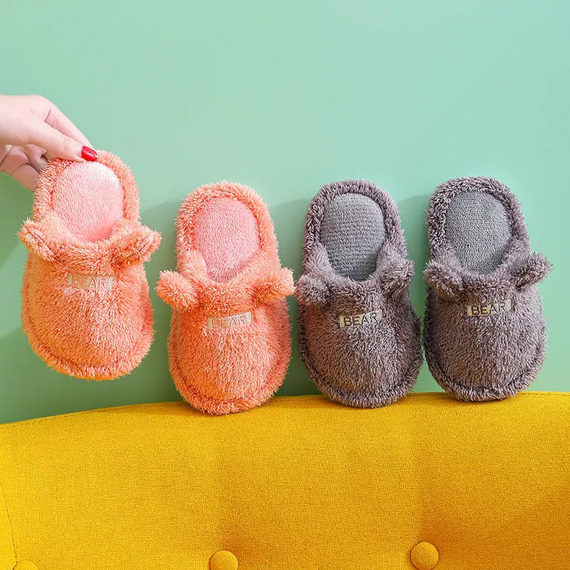 New Cartoon Autumn and Winter Children's Cotton Slippers for Boys Indoor Warm Non-slip Furry Slippers Cute Girls Fur Slippers