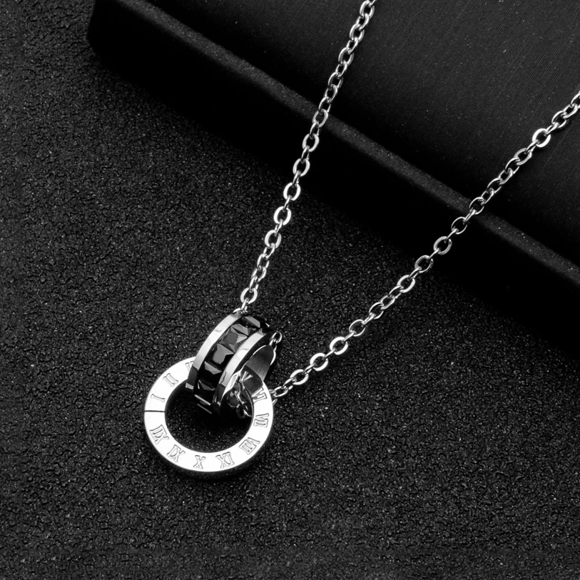 Classic Titanium Steel Roman Alphabet Chokers Round Pendant Simple Necklace For Women Vintage Female Chain Metal Jewelry