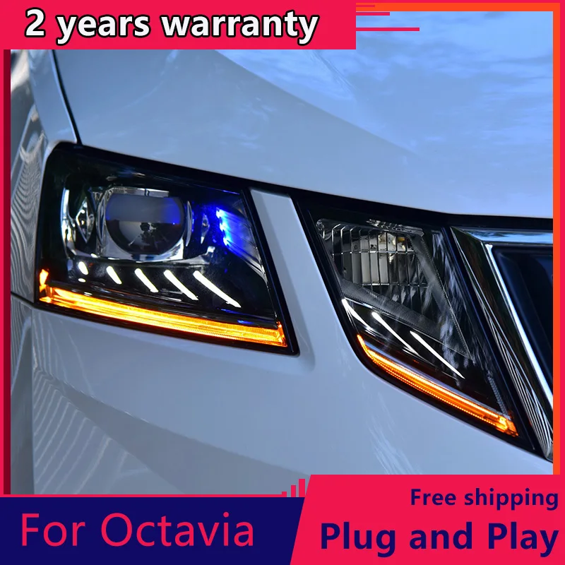 KOWELL Car Styling Head Lamp for Skoda 2018 Octavia Headlights LED Headlight DRL Bi-Xenon Lens Automobile Accessories