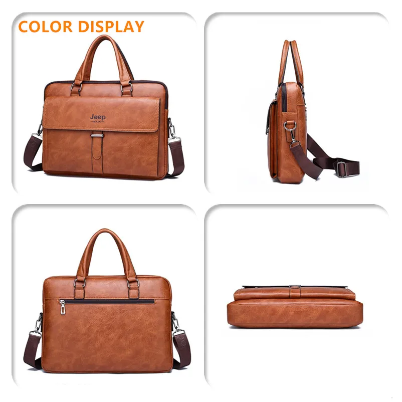 JEEP BULUO  Men Business Bag  Set Handbags High Quality Leather Office Bags Totes Male For 14 inch Laptop Briefcase Bags