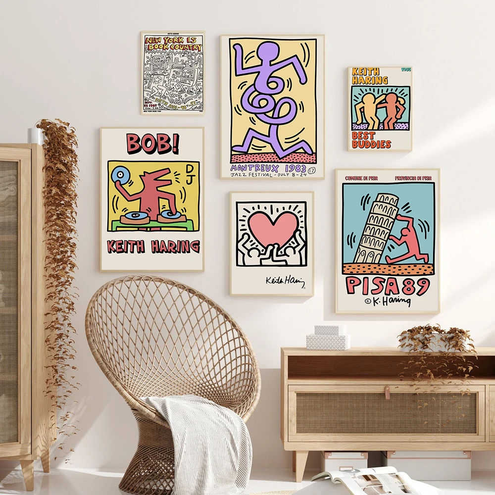 Haring Art Exhibition Pictures Poster Pisa Abstract Print Vintage Pop Canvas Painting Art Decoration Mural Home Room Wall Decor