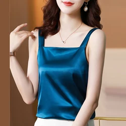 Silk Top Women Halter Vest Basic Tank Tops Woman Sleeveless Cami Female White Satin Tops Summer 2025 Clothes Girls